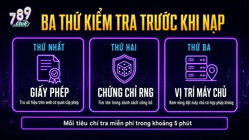 Ba thứ kiểm tra trước khi nạp, giấy phép và chứng chỉ RNG và vị trí máy chủ