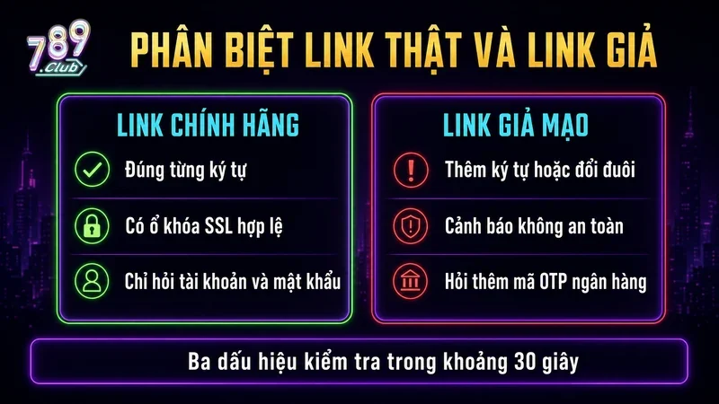 Phân biệt link 789Club chính hãng và link giả mạo qua ba dấu hiệu