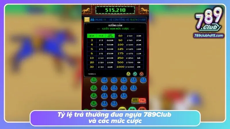 Bảng chi trả làm nổi bật giá trị thưởng theo từng lựa chọn trên đường đua