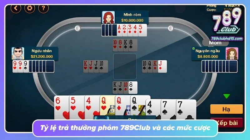 Bảng mức cược thể hiện rõ giá trị thưởng tương ứng khi thắng